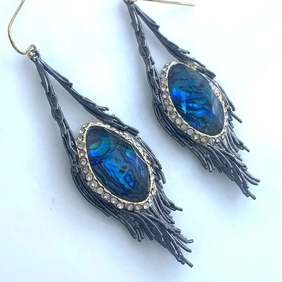 ALEXIS BITTAR • NEW Gunmetal Gold Blue Abalone Maldivian Nested Drop Earrings - Picture 8 of 8